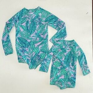 Cat & Jack Green and Blue Leaf Print Kids Rashguard Set
